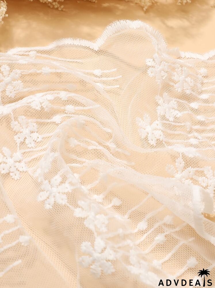 Flower Embroidery Mesh Scarf