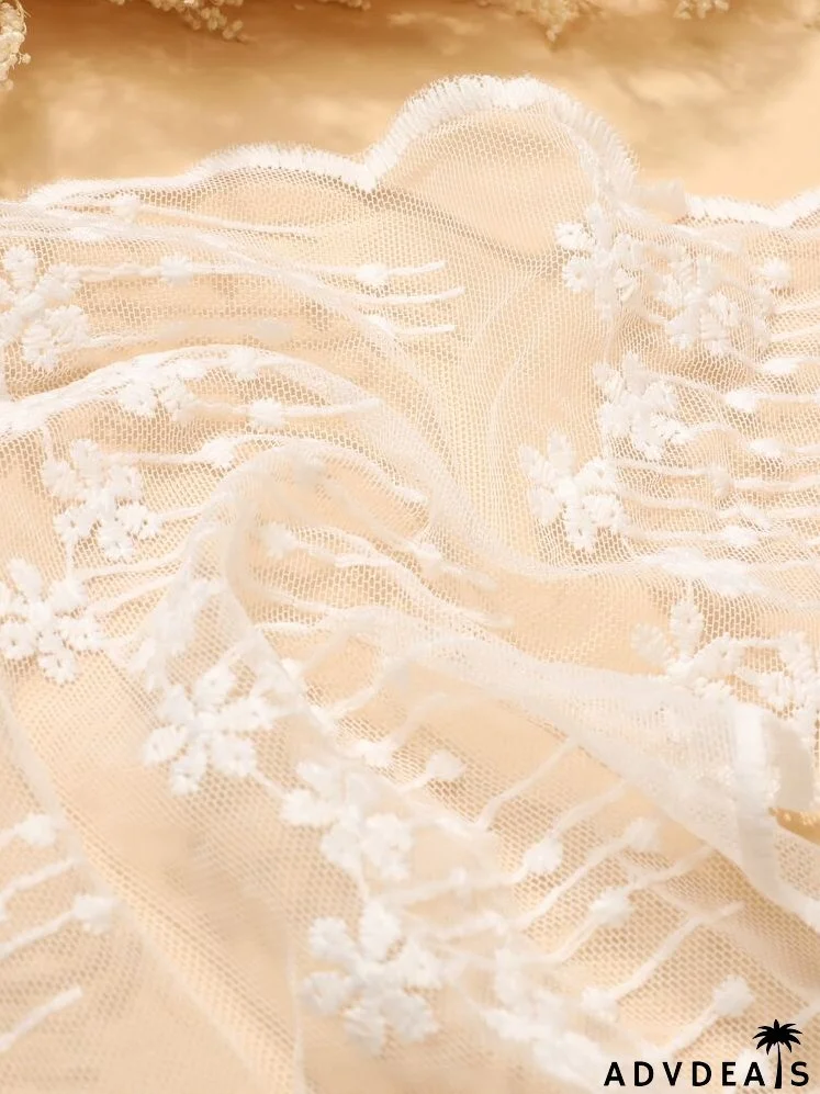 Flower Embroidery Mesh Scarf