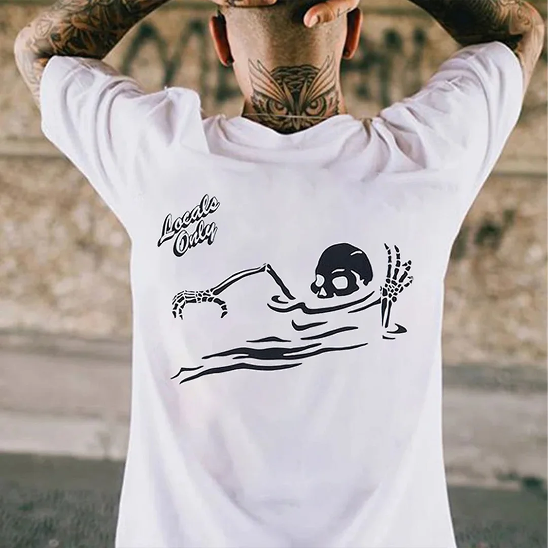 LOCALS ONLY Drowning Skull White Print T-Shirt