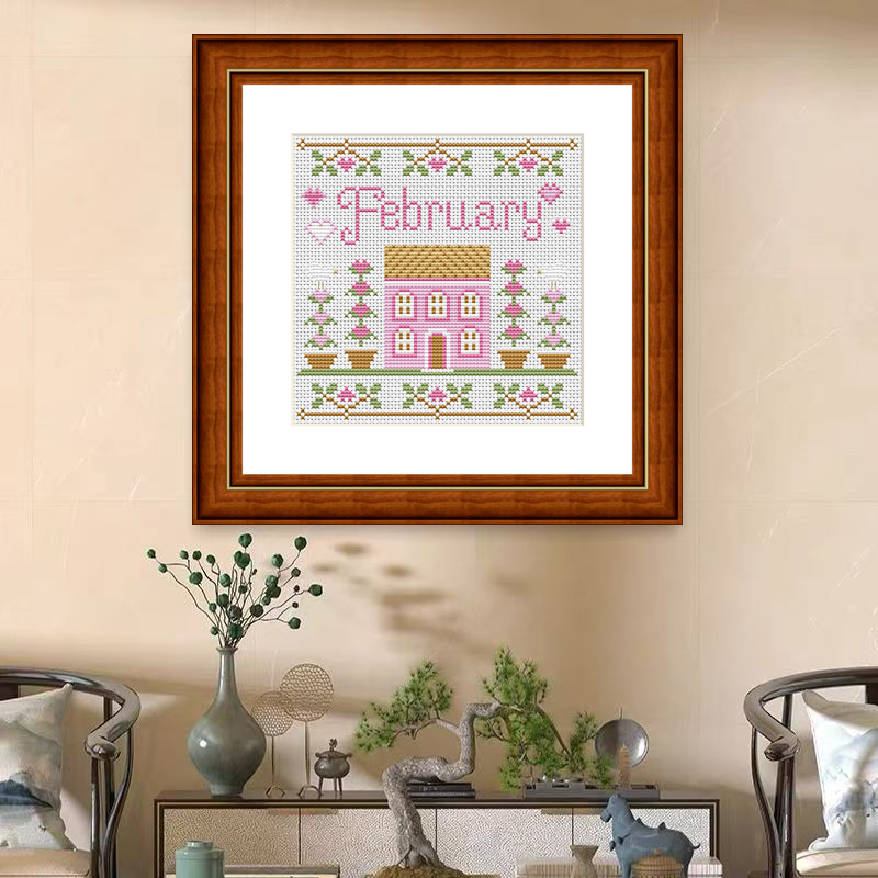 1set DIY Printed Cross Stitch Kit 【CC3076- 12-Month Small House One Month 】printed (stamped) cross-stitch Painting Fairy Cross Stitch