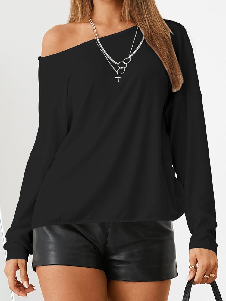 Solid Color Backless O neck Long Sleeve Casual T Shirt For Women P1792490