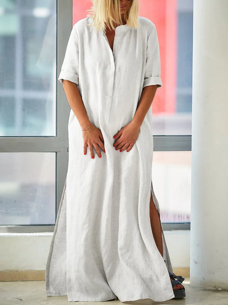Side Slit Oversize Maxi Shirt Dress