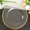 10 Pack | 10" Clear / Gold Scalloped Rim Plastic Dinner Plates, Large Disposable Party Plates