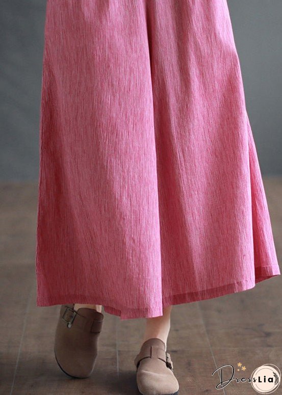 Simple Pink High Waist Cotton Crop Pants Summer