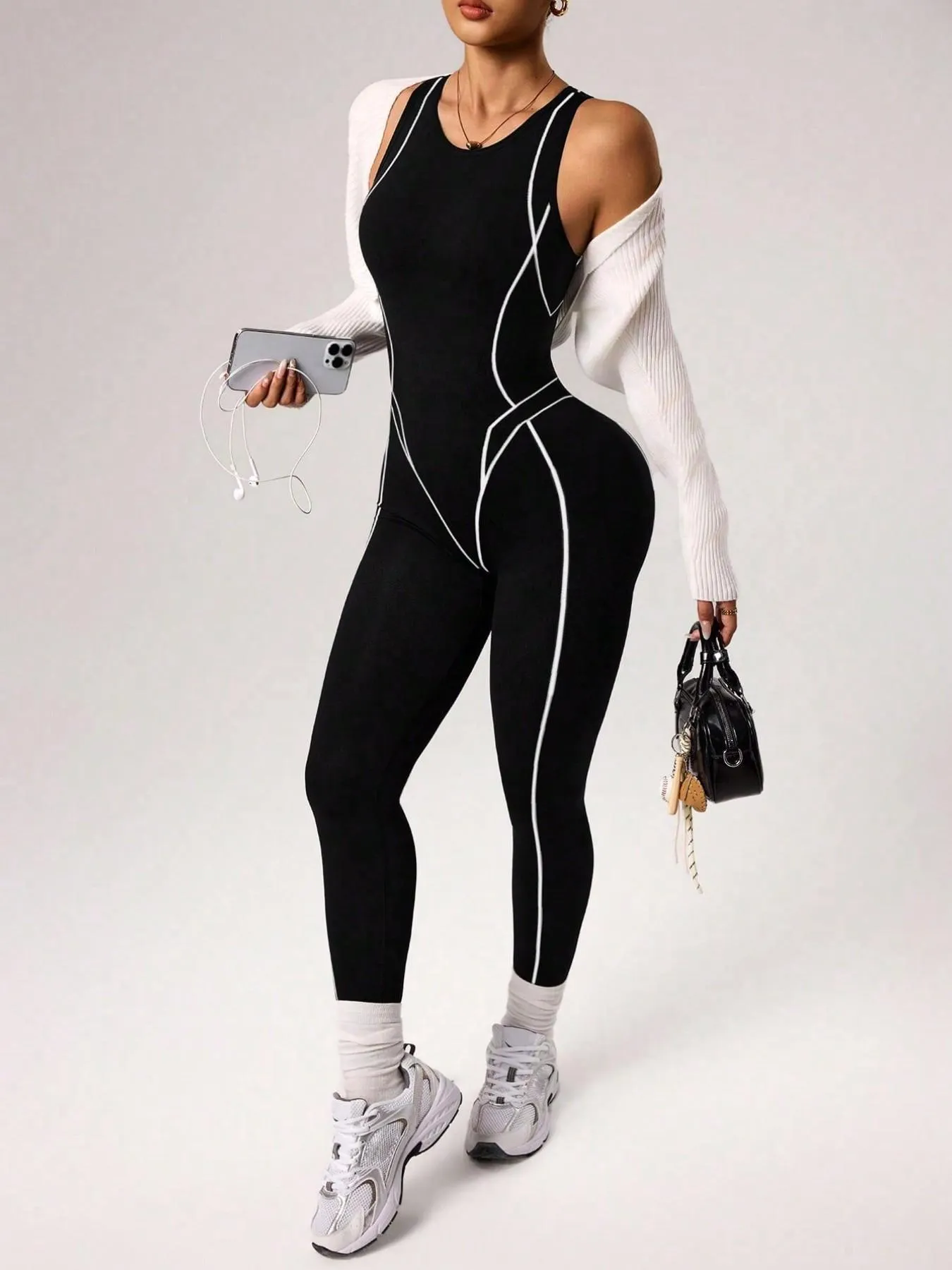 Women's Seamless High Elastic Yoga Jumpsuit, Back Zipper, Breathable Sportswear, Suitable for All Seasons, Ideal for Gym, Running, Yoga, Sporty Jumpsuit