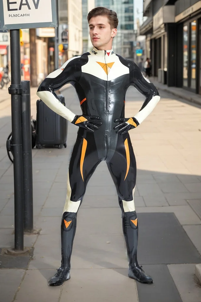 Men Latex Catsuits GP Moto Feet Gloves Motorcycle Riding