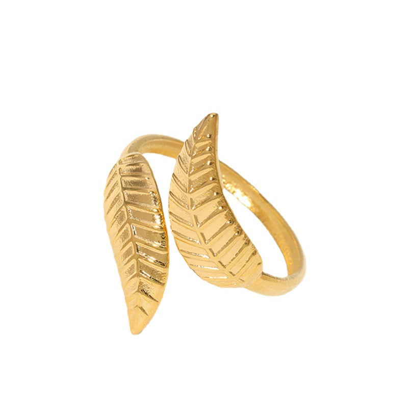 Women Refreshing Leaf Stainless Steel Electroplating Rings