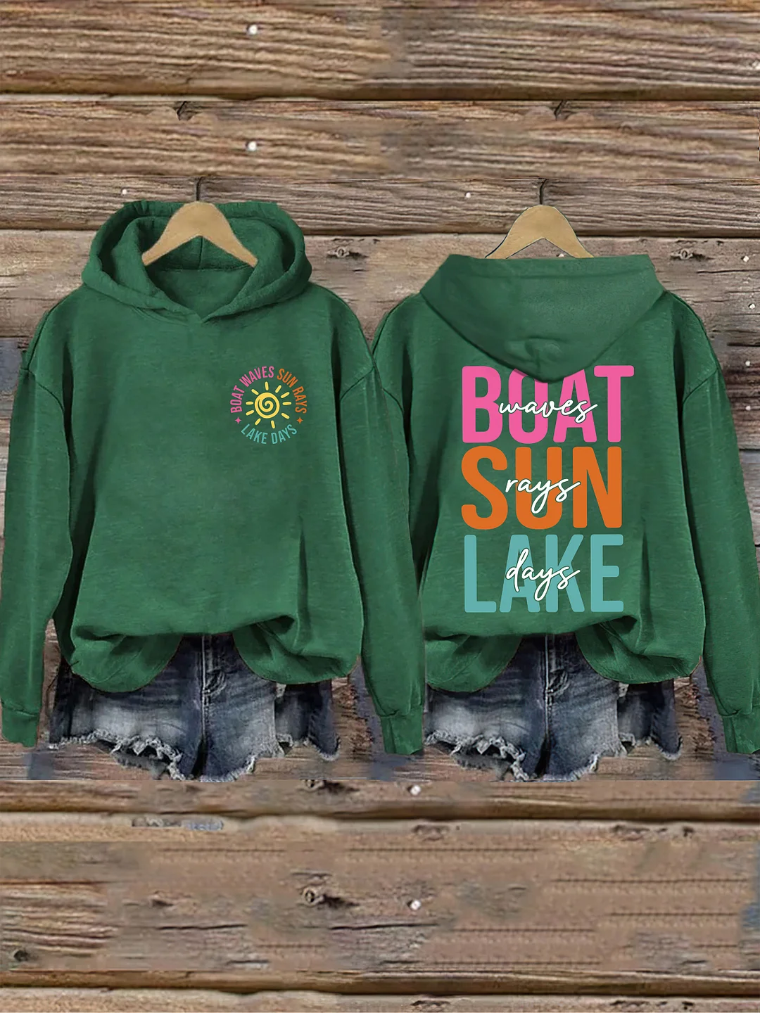 Boat Waves Sun Rays Lake Days Hoodie