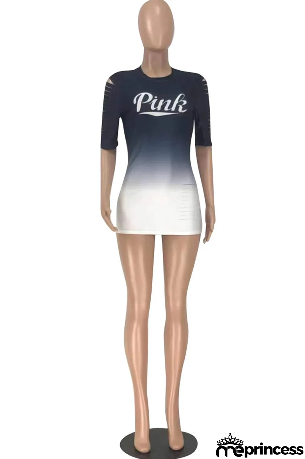 Pink Sexy Gradual Change Letter Ripped O Neck Wrapped Skirt Dresses