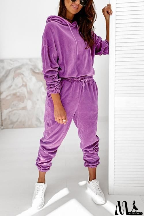 MidiSono - Velvet Drawstring Hooded Joggrt Set