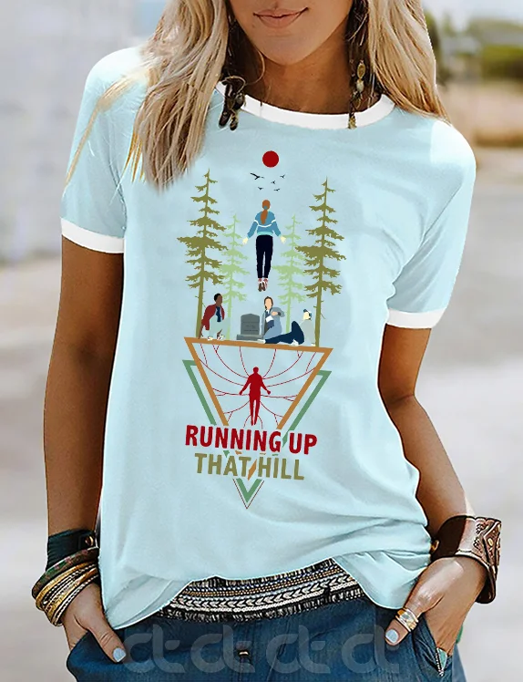 Running Up The Hill Stranger Things Color Block T-Shirt