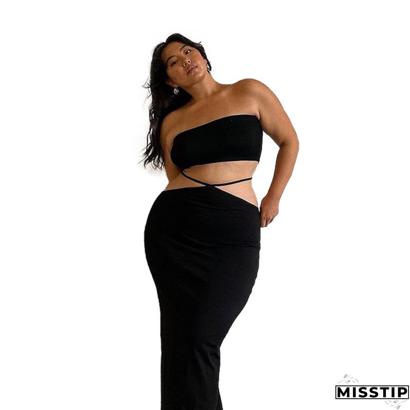 Summer Africa Plus Size Women Strapless Top and Lace Up Skirt Two-piece Set