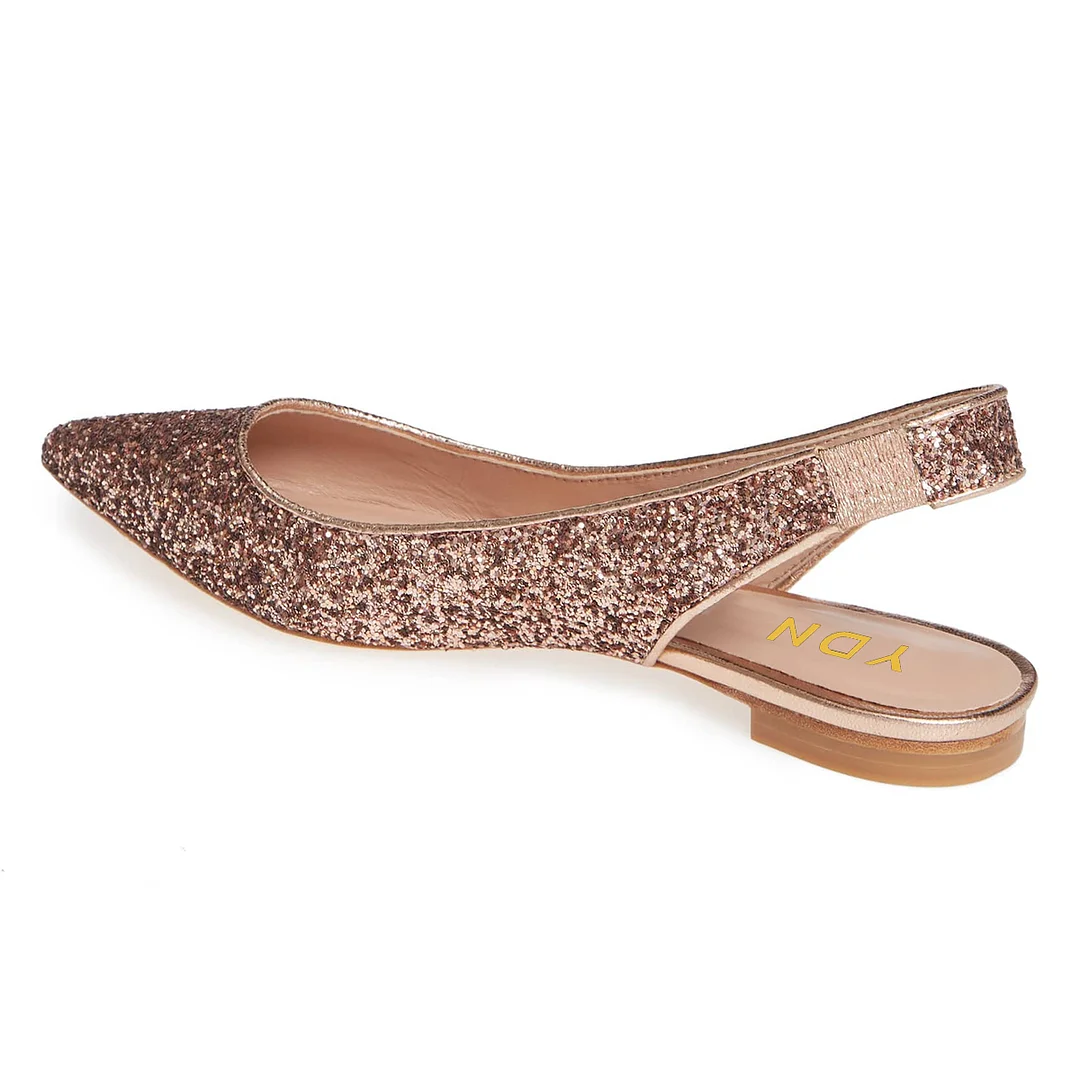 Glittery Vegan Leather Rose Gold Slingback Pumps for Elegant Ladies