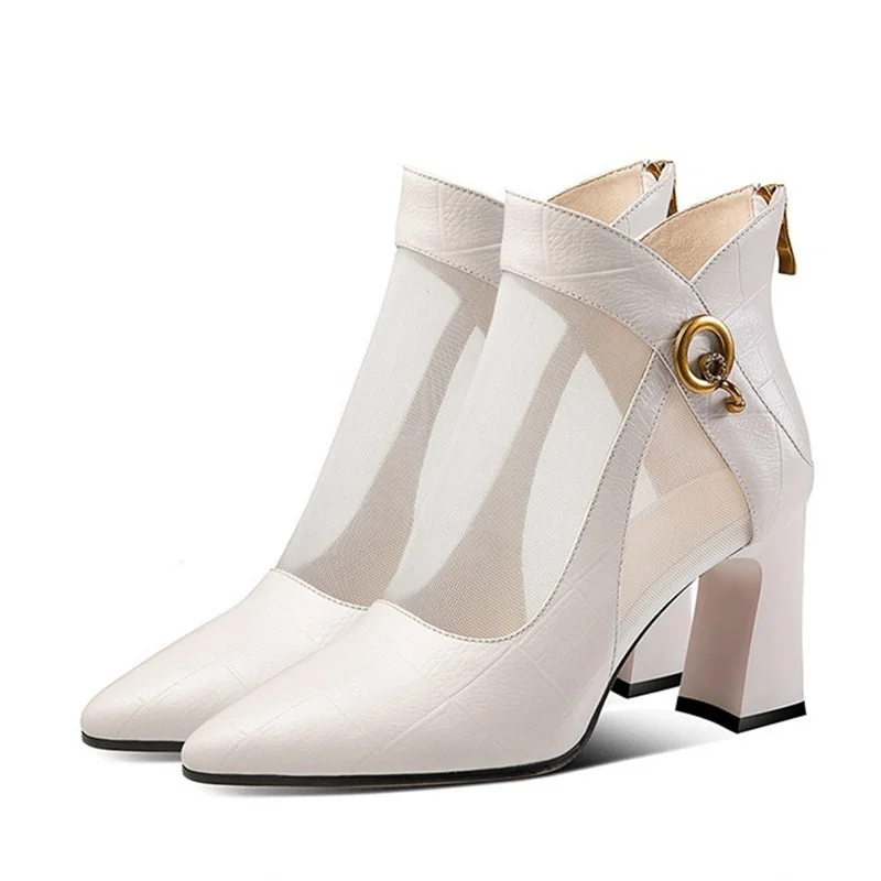 Wongn Wongn Buckle Tip Mesh Gauze Sandals 2023 Sexy Hollow Out V Mouth Women's Shoes High Heel Thick Heel Female Sandals