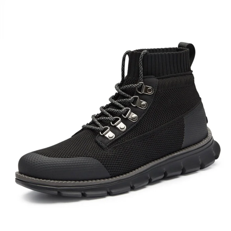 Black Men's Breathable High-Top Sneakers - Durable Outdoor Walking Shoes Radinnoo.com
