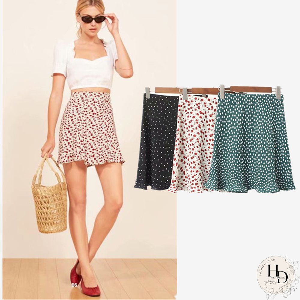 Women Dots Mini Skirt Green White Saia High Waistline Faldas Sexy Skirts Summer