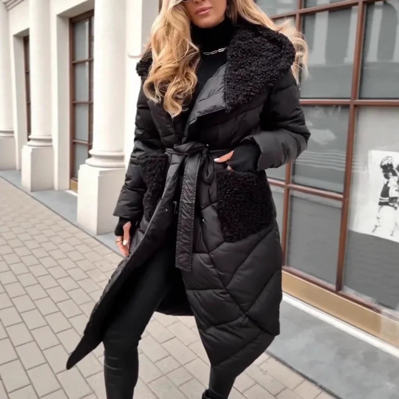 Nigikala Nigikala Hot Lamb Hair Splicing Cap Long Hooded Cotton Clothes