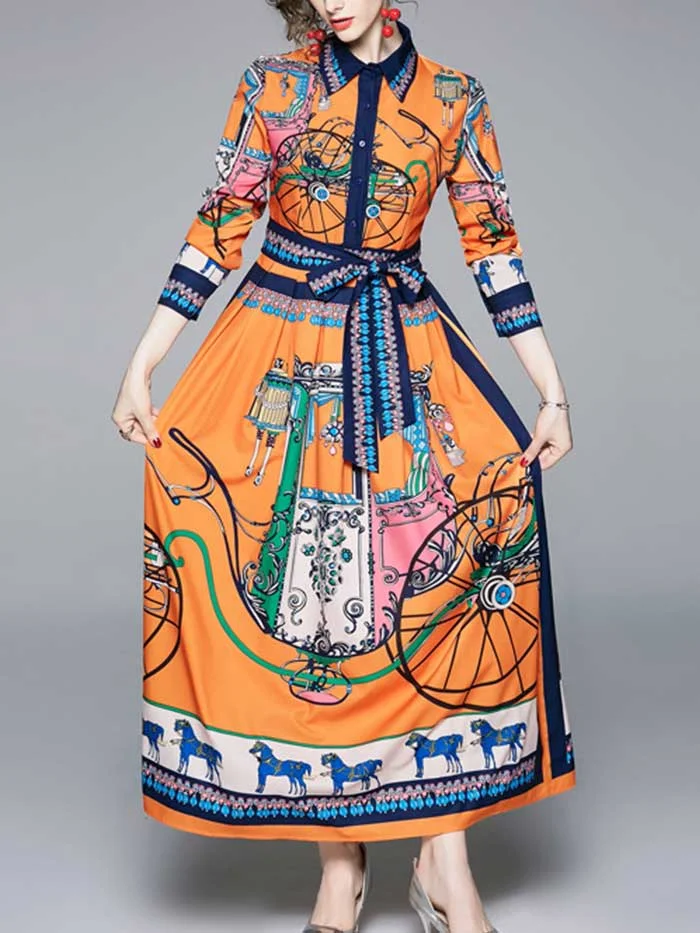 Women's New Ribbon French Printed One-piece Dress