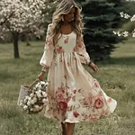 Women's Vintage Pink Rose Art Flowy Maxi Dress - Image 2