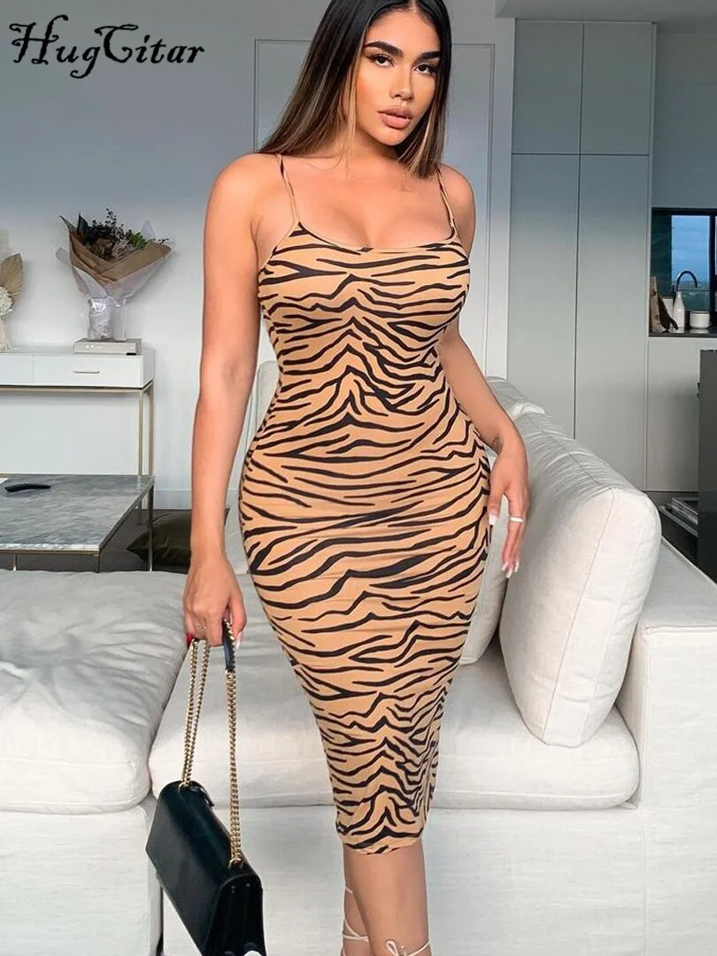 Hugcitar Print Slip Backless Slit Midi Dress 2021 Fall Women Fashion Sexy Club Outfits Vestidos Kleider Mit Schlitz Robe