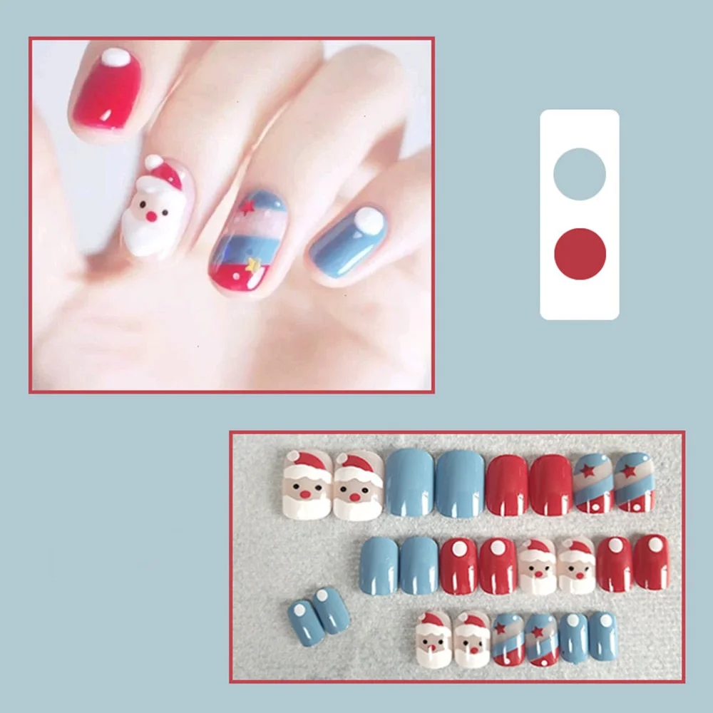 24Pcs Christmas Artificial Short False Nails With Design Snow Deer Press On Fake Nails For Children Manicure Tool-Nail Inspo