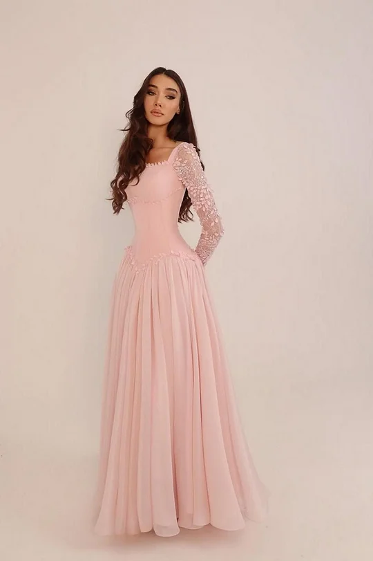 elegant black tie wedding guest dress Pink A line tulle long prom dress pink formal evening dress – dresstby main image 1