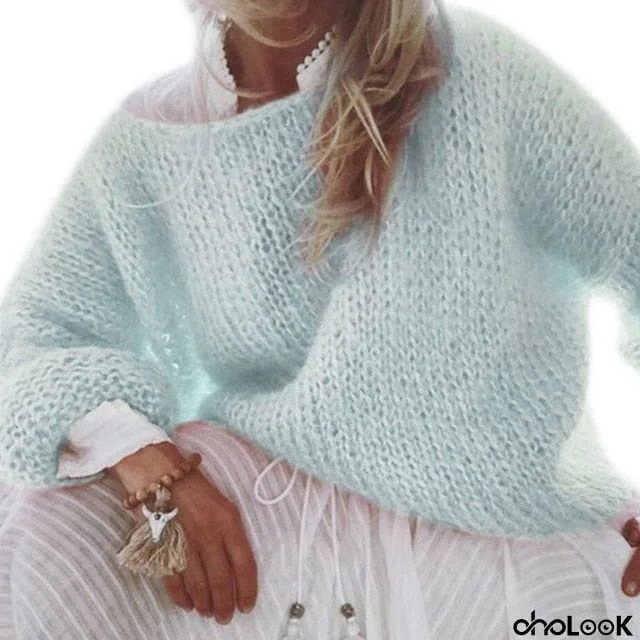 Long Sleeve Sweater Fluffy Knit Loose Jumper Tops