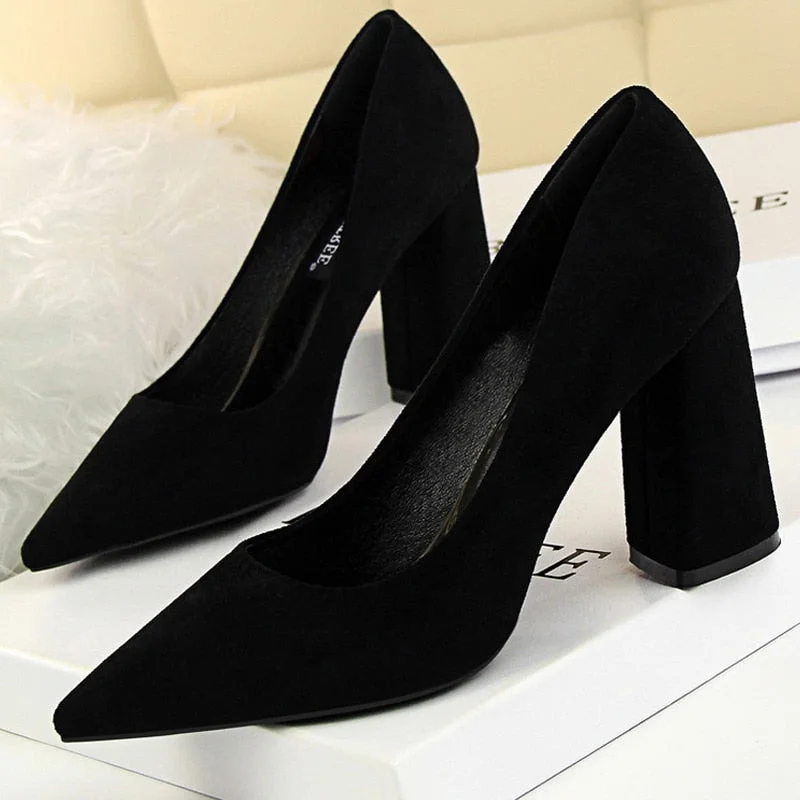 BIGTREE Shoes Thick Heel Woman Pumps Suede Women Heels Office Shoes Pointed Toe High Heels Wedding Shoes Female Heel Shoes