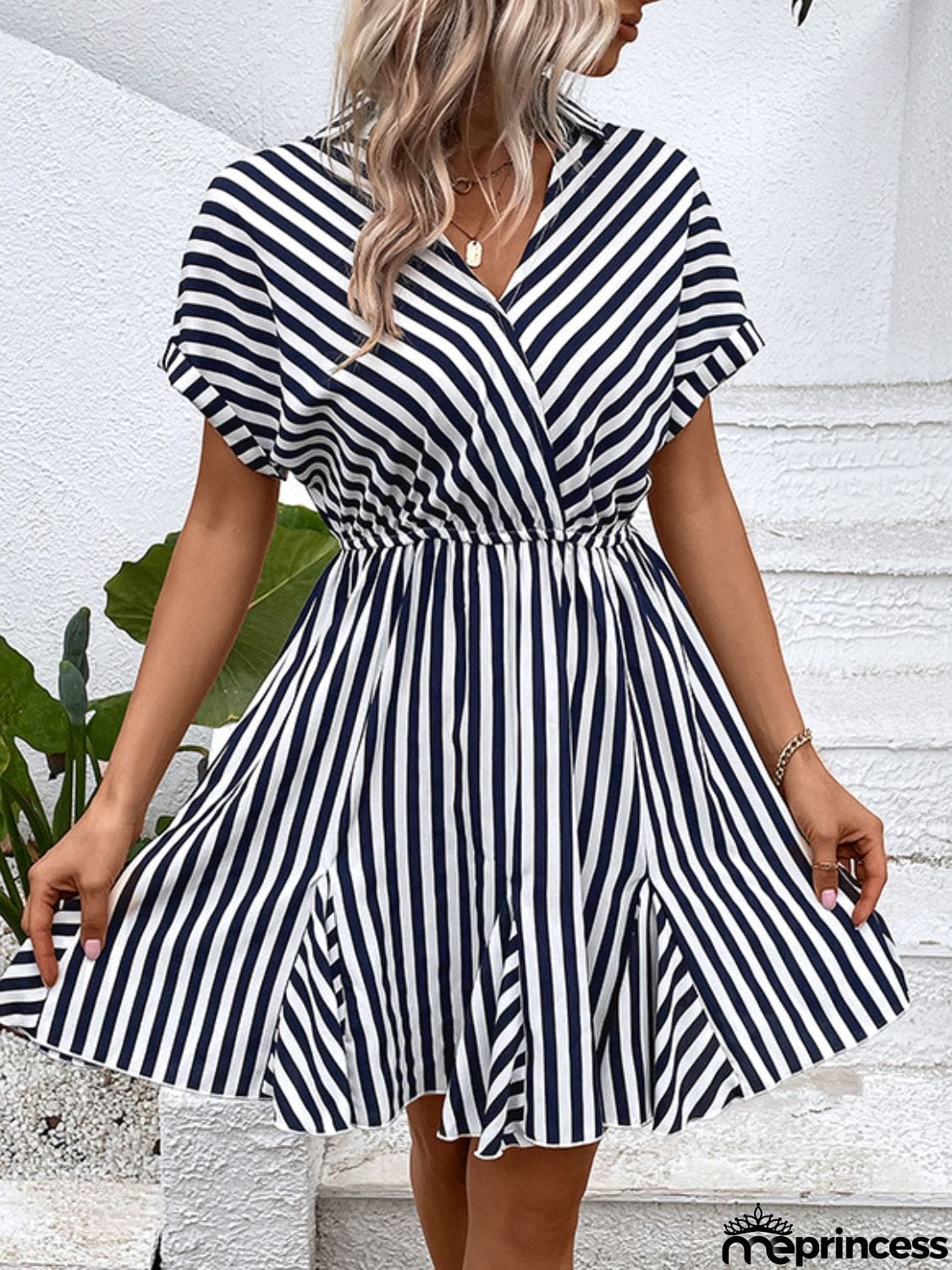 Striped Johnny Collar Mini Dress