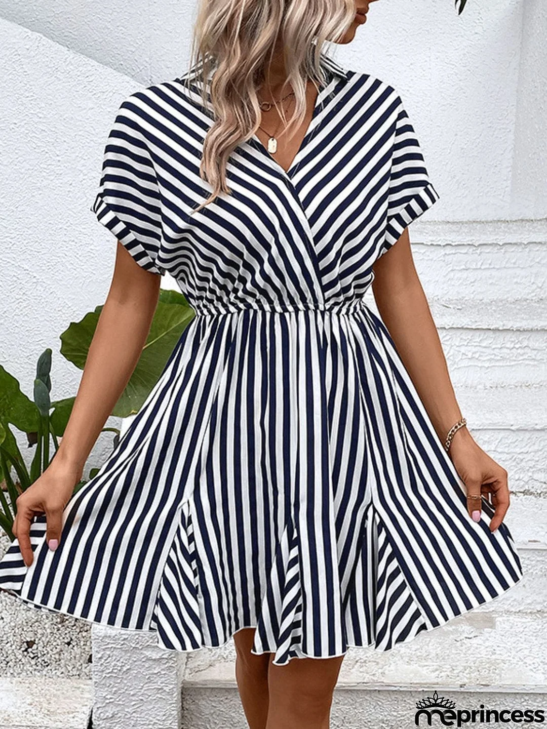 Striped Johnny Collar Mini Dress