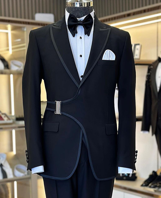 Formal Tunrdown Collar Belt Pocket Long Sleeve Tuxedo