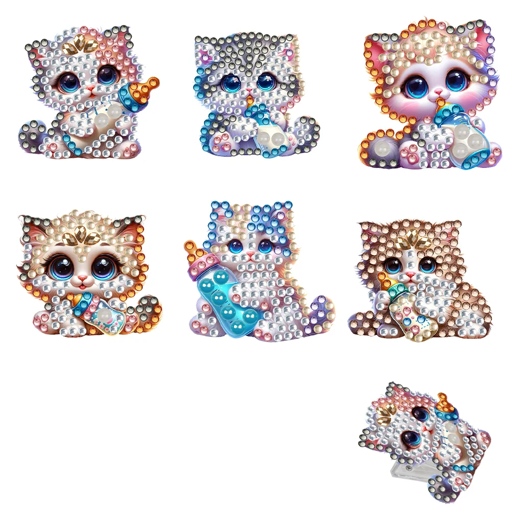 6Pcs Cat Acrylic Diamond Painting Self Adhesive Clips for Poster Photo Light