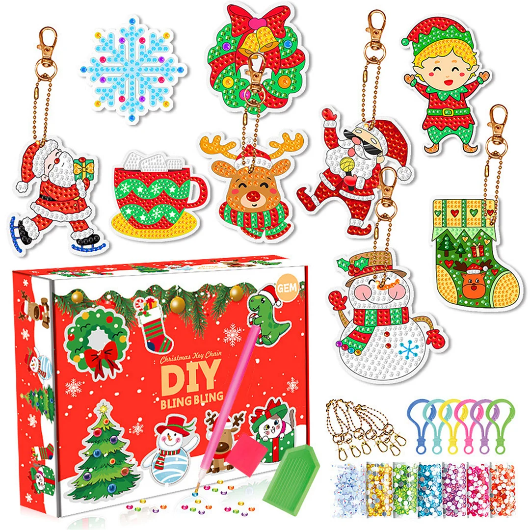 Christmas Gift Bag Acrylic Diamond Painting Keychain Gifts Boxes Ornaments
