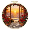 29x29cm DIY Cotton Embroidery Kit with Embroidery Hoop Pre-Printed Pattern Needlework Handmade Landscape Hand Stitch Kit for Craft Lover Gift