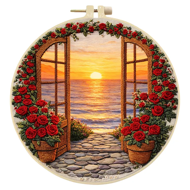 【Embroidery】Roses And Sunset 29*29cm Stamped Cross Stitch gbfke