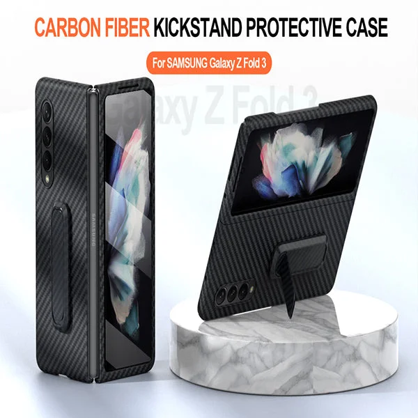 Fiber Case For Samsung Galaxy Z Fold 3\Fold 4, Slim Ultra Lightweight Scratch Resistant Durable Aramid Stand Case