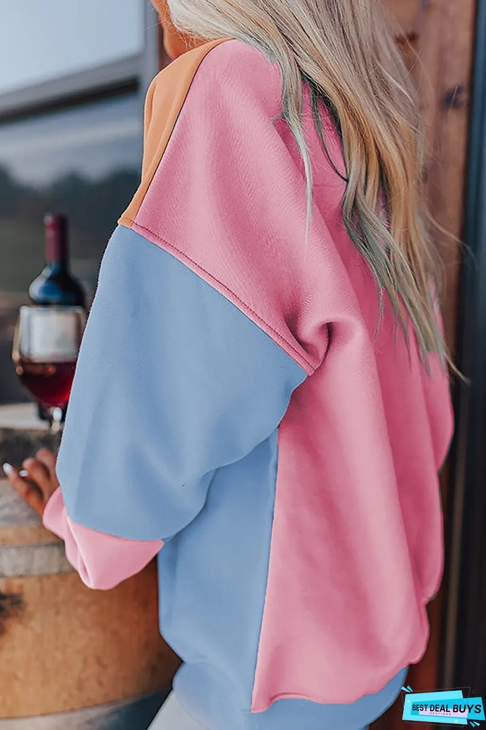 Color Block Round Neck Long Sleeve Sweatshirt