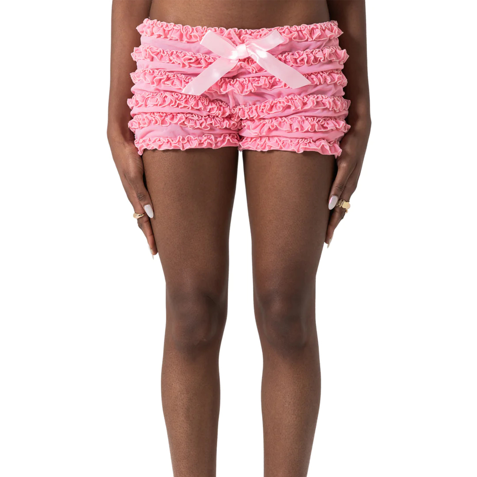 Collectvip Women's Fashion Slim Shorts Solid Color/Camouflage Frills Bowknot Elastic Waist Short Pants Summer Casual Shorts