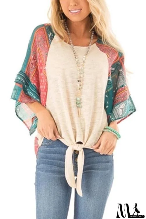 MidiSono - Paisley Bat Sleeve Knot Loose Blouse