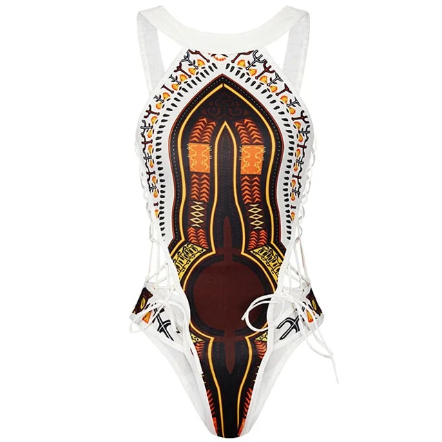 Sexy African Print One Piece Swimsuit Female Thong Swimwear Women Trikini 2020 High cut Monokini Backless Bathing Suit Swim Lady