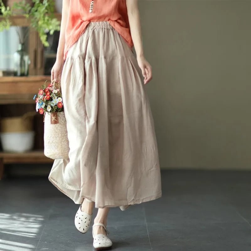 2021 autumn new casual temperament double layer cotton and linen skirt ladies large skirt pure color and elegant long skirt wome