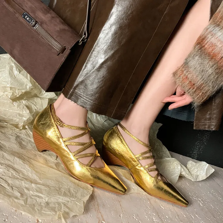 Churchf Churchf So Beautiful ~! China Wind Square Slope With Cross Strap Buckle High Heels Wear Fashion Single Shoes Women