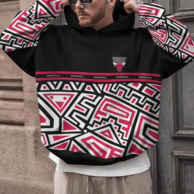 Chicago Bulls Printed Hooded Pocket Pullover Hoodie