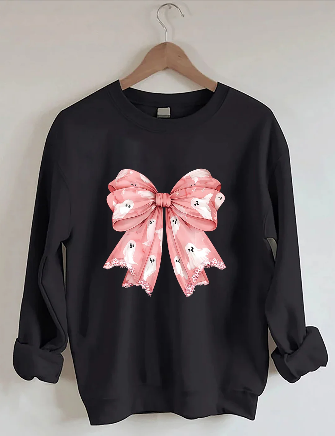 Pink Ghost Bow Coquette Halloween Sweatshirt