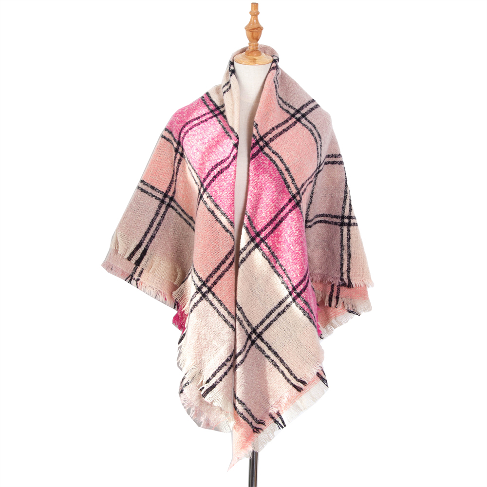 Pink Women's Shawl With Thickened Large Plaid Square Scarfs-vocosishoes