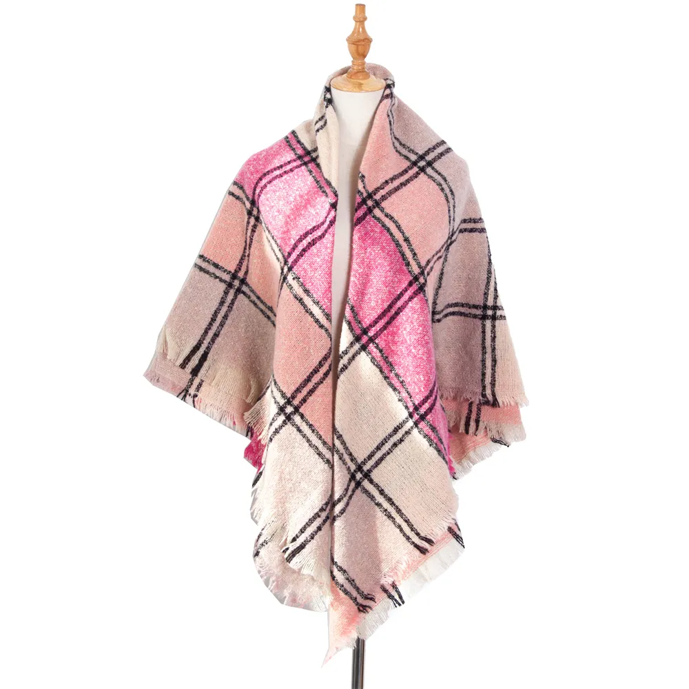 Pink Women's Shawl With Thickened Large Plaid Square Scarfs-vocosishoes