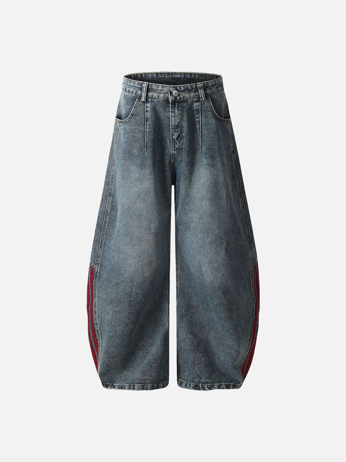 Blue Vintage Textured Patchwork Loose Wide-leg Jeans Front