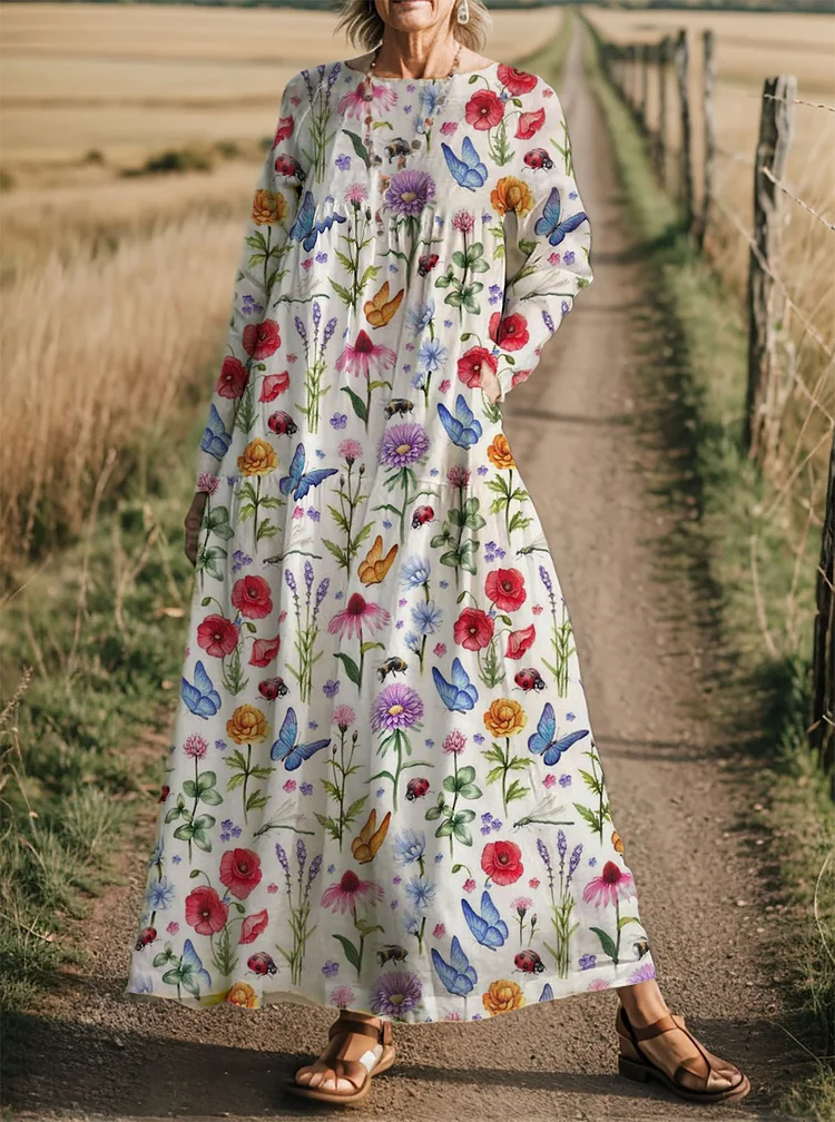 Women Butterfly Floral Patchwork Printed Casual Dress socialshop