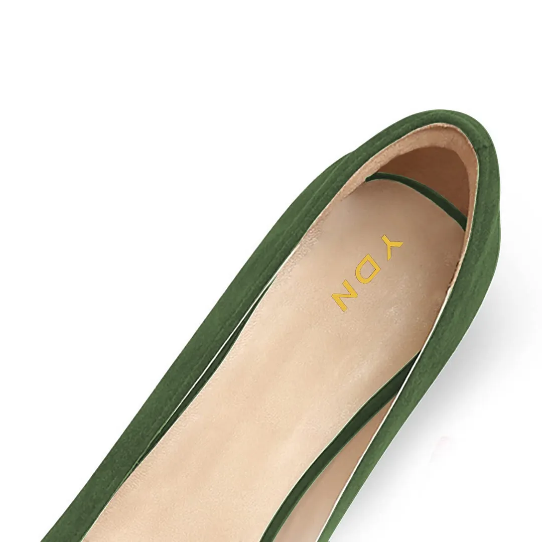 Vegan Suede Block Heel Tassel Loafer Shoes Women in Dark Green