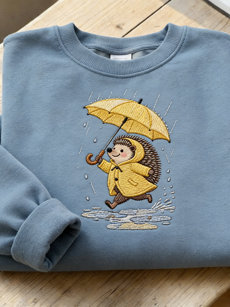 Cute Hedgehog Pattern Design Round Neck Casual Sweatshirt wearshes